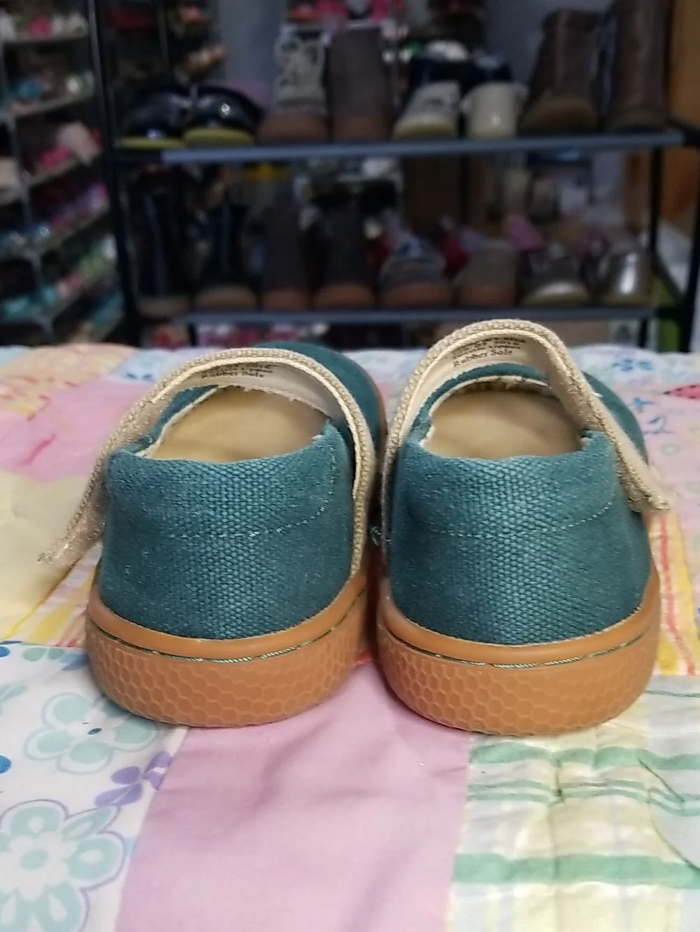 Livie & Luca Teal Canvas Mary Janes with Beige Strap Size 10 Carta II